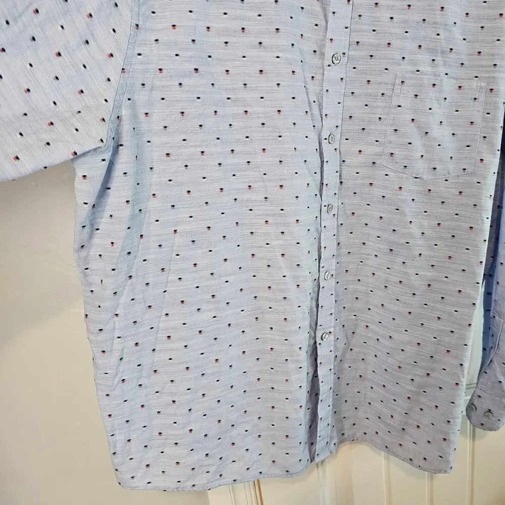 Rowm Big Button Down Shirt Mens 3XB Blue Speckled Casual Soft Cotton Long Sleeve